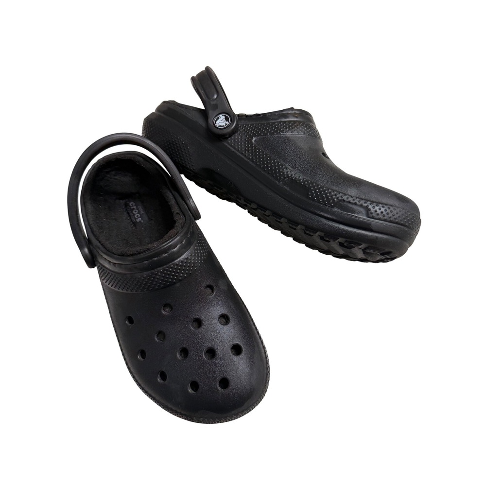 Crocs Clogs Black  Faux Fur Lined Dual Comfort Women 9 Men 7